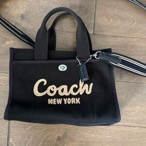 Coach Black Small Canvas Tote with Beige Logo Patch